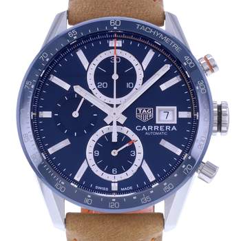 Montre d'occasion TAG HEUER Carrera Chronographe Calibre 16 homme automatique bracelet cuir d'origine
