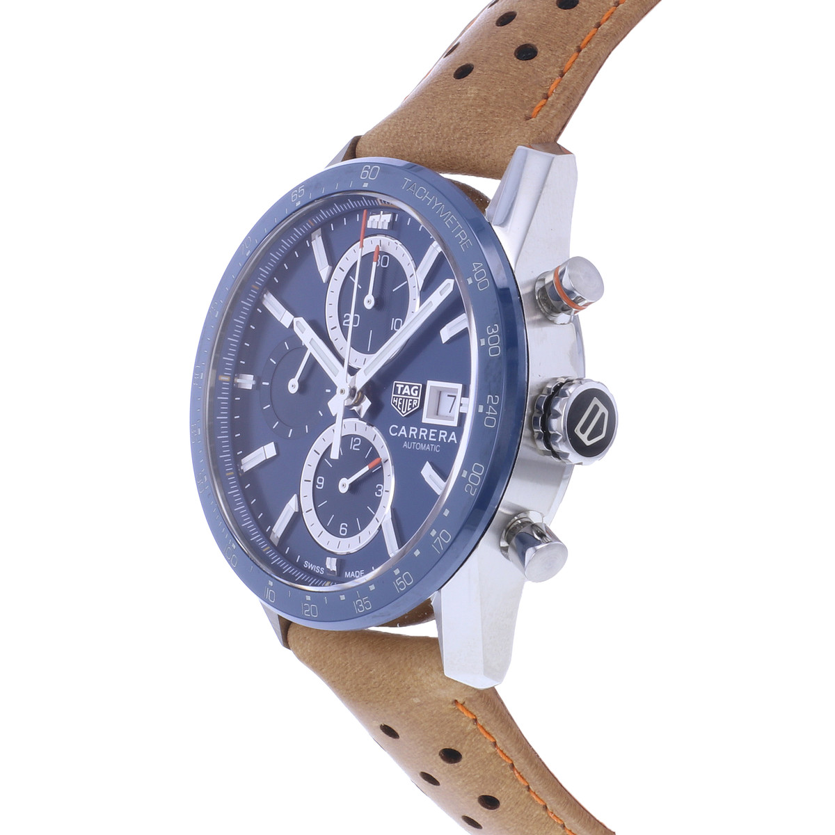 Montre d'occasion TAG HEUER Carrera Chronographe Calibre 16 homme automatique bracelet cuir d'origine - vue D2