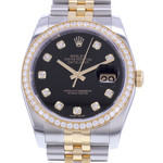 Montre d'occasion ROLEX DateJust 36 Diamants femme mouvement automatique certifié (cosc) bracelet or jaune 750/000 et acier - vue D1