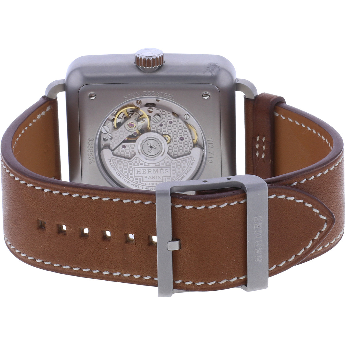 Montre d'occasion HERMES Carré H homme automatique bracelet cuir d'origine - vue 3