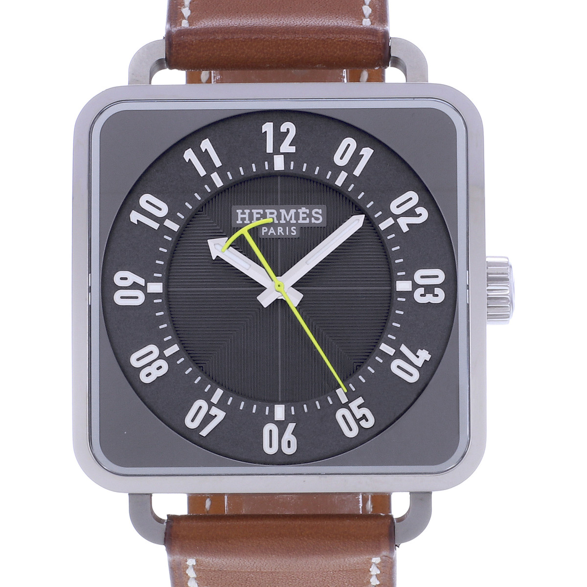 Montre d'occasion HERMES Carré H homme automatique bracelet cuir d'origine - vue D1