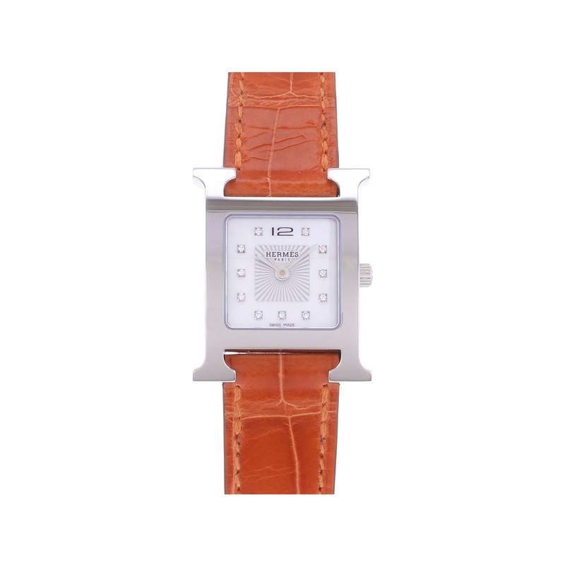 Montre d'occasion HERMES Heure H Index diamants femme quartz bracelet cuir d'origine - vue 1