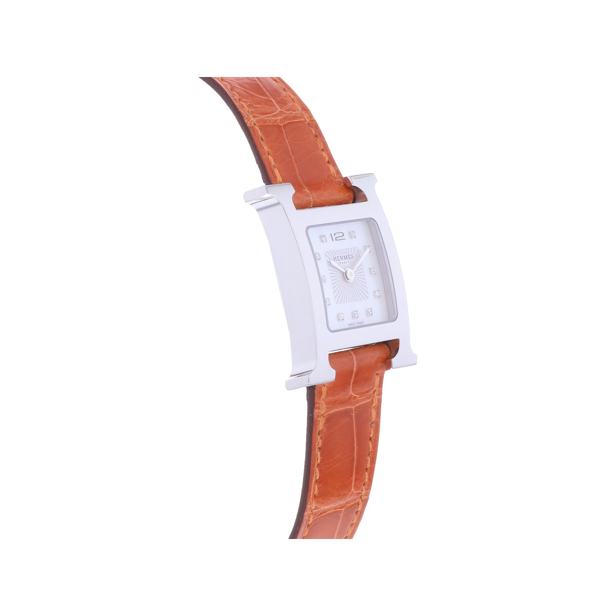 Montre d'occasion HERMES Heure H Index diamants femme quartz bracelet cuir d'origine - vue 2