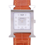 Montre d'occasion HERMES Heure H Index diamants femme quartz bracelet cuir d'origine - vue D1