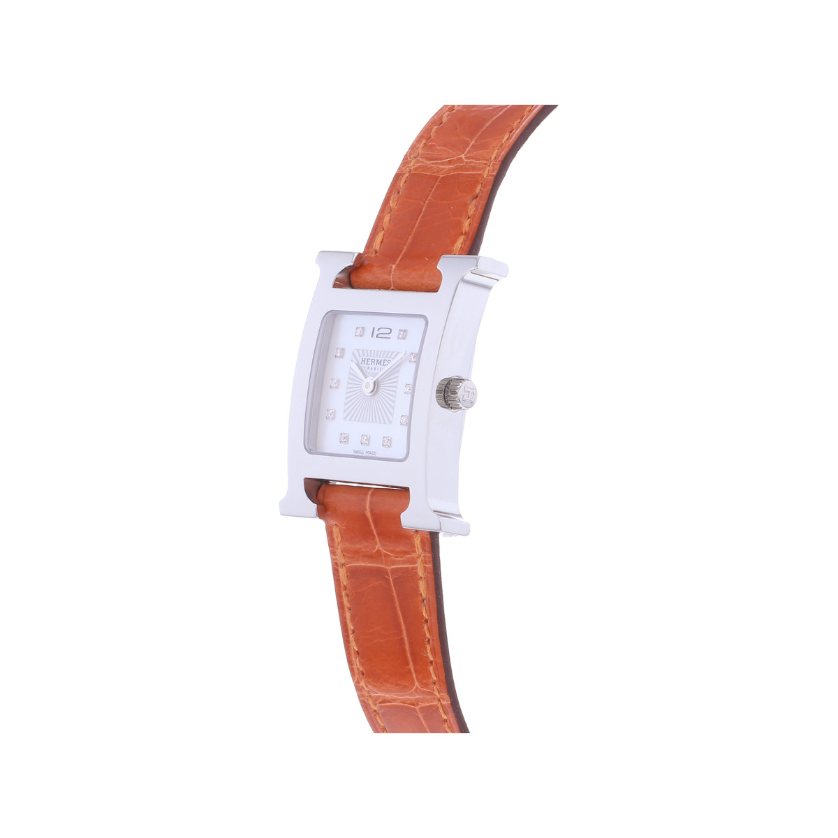 Montre d'occasion HERMES Heure H Index diamants femme quartz bracelet cuir d'origine - vue D2
