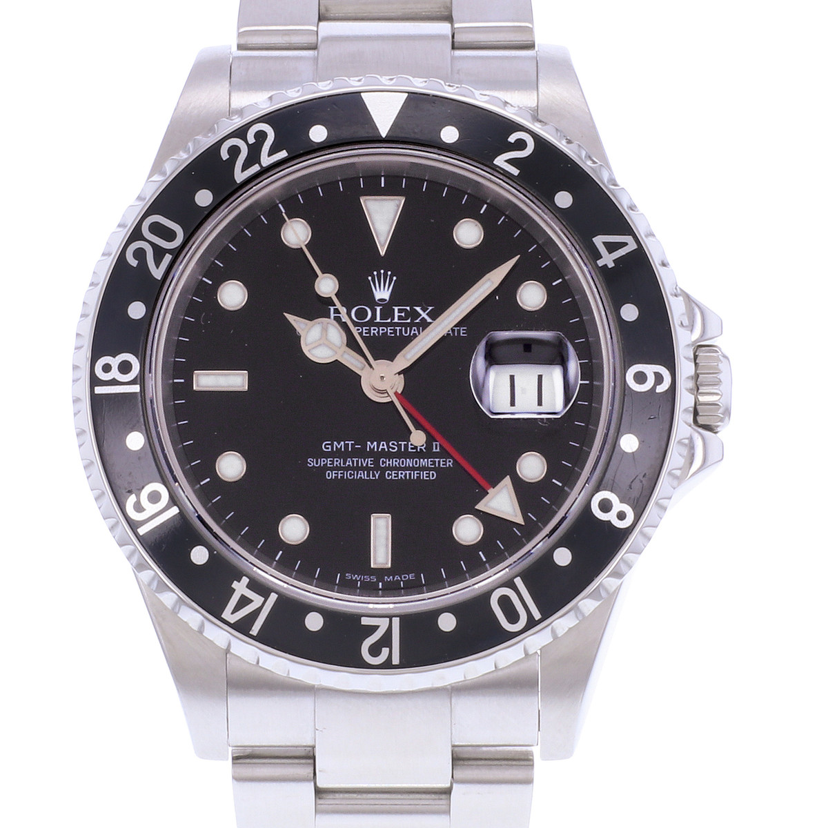 Montre d'occasion ROLEX GMT-Master II homme mouvement automatique certifié (cosc) bracelet acier - vue D1
