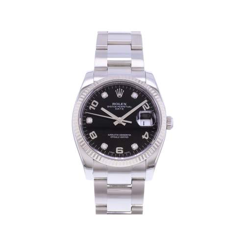 Tweedehands ROLEX Date Index dameshorloge met diamanten, gecertificeerd automatisch uurwerk (COSC), stalen armband