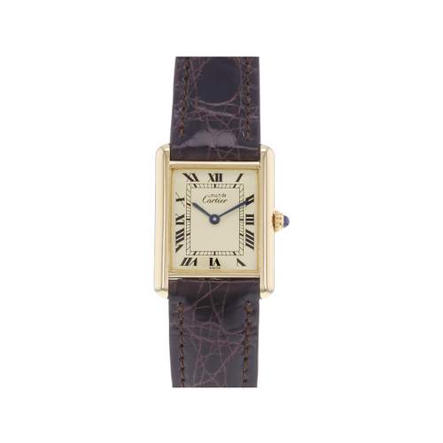 Montre d'occasion CARTIER Tank Must Vermeil femme quartz bracelet cuir cresus