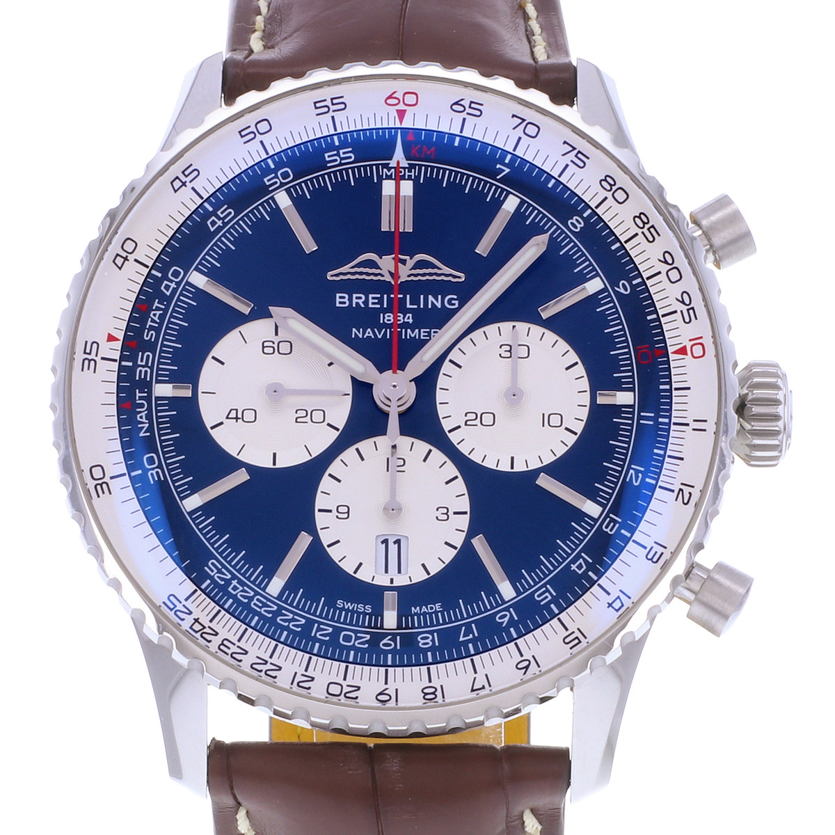 Montre d'occasion BREITLING Navitimer B01 Chronograph homme mouvement automatique certifié (cosc) bracelet cuir cresus - vue D1