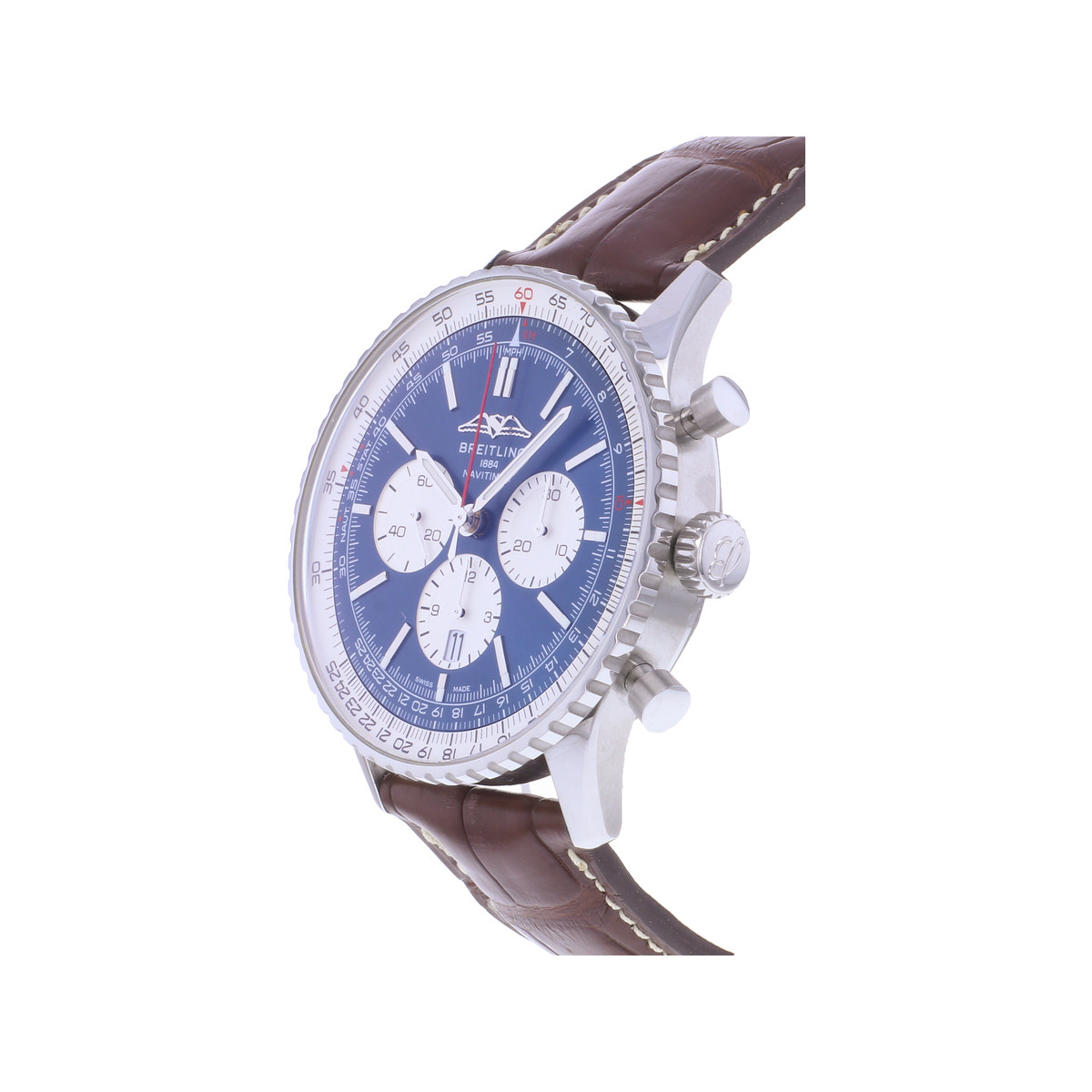 Montre d'occasion BREITLING Navitimer B01 Chronograph homme mouvement automatique certifié (cosc) bracelet cuir cresus - vue D2