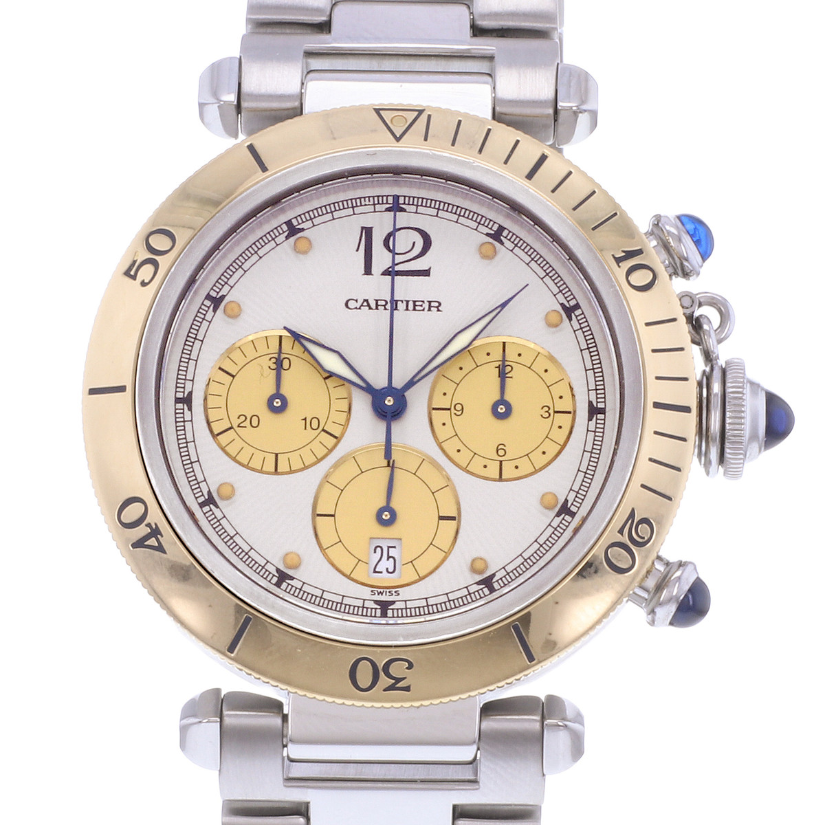 Montre d'occasion CARTIER Pasha Chronographe homme quartz bracelet acier - vue D1