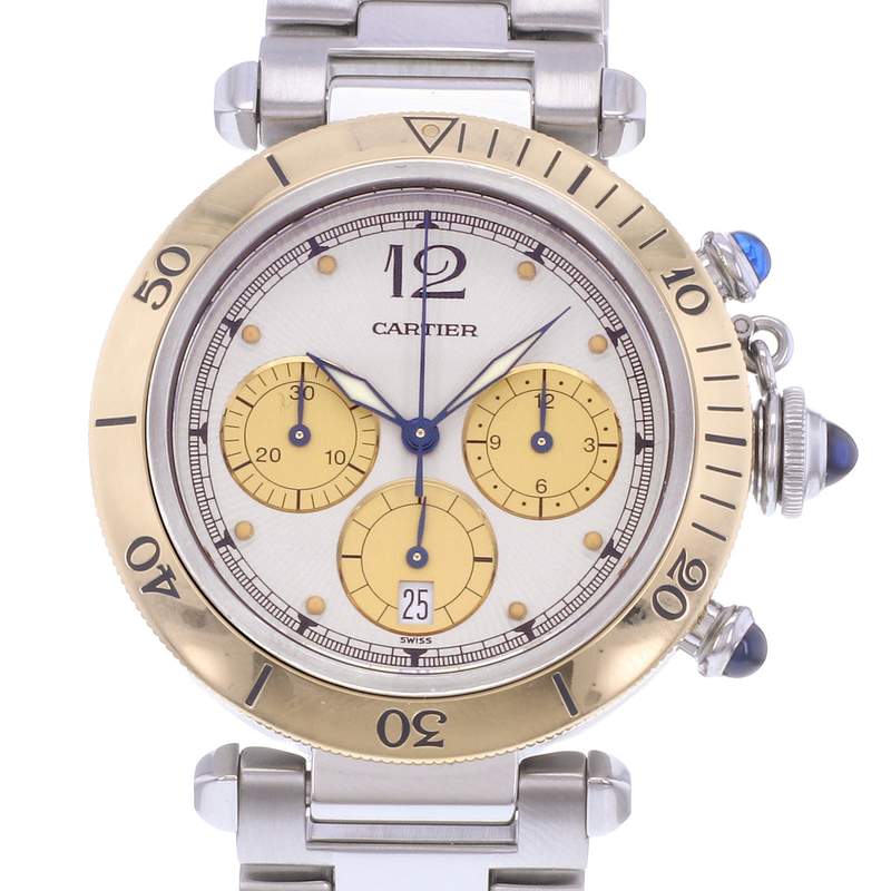 Montre d'occasion CARTIER Pasha Chronographe homme quartz bracelet acier - vue D1