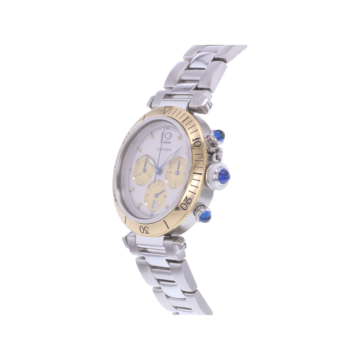 Montre d'occasion CARTIER Pasha Chronographe homme quartz bracelet acier - vue D2