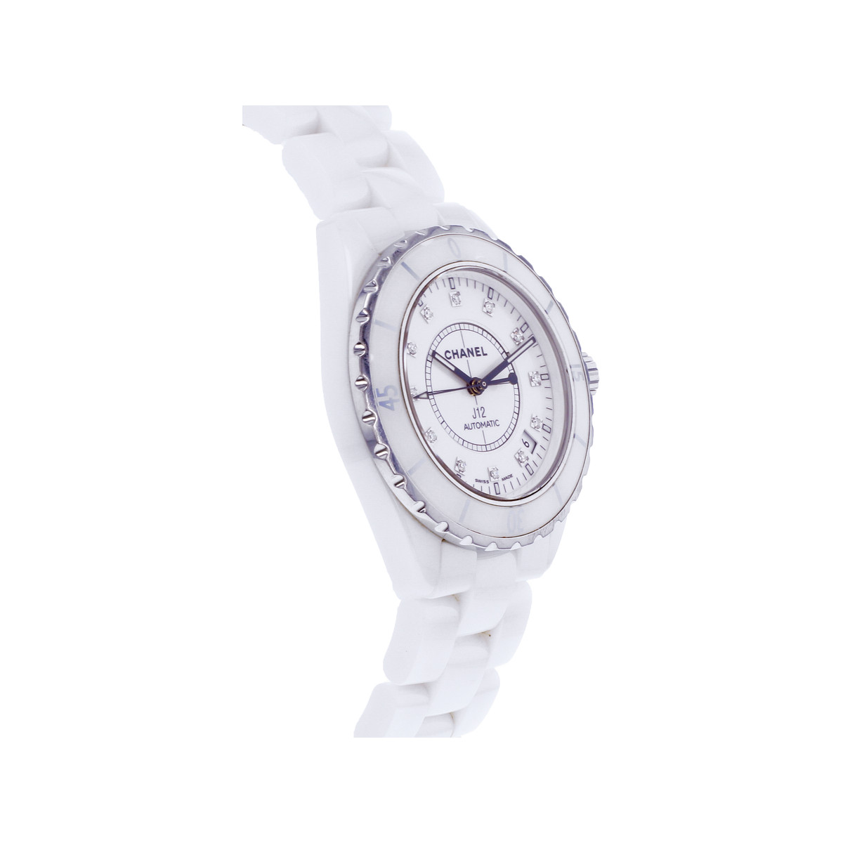 Montre d'occasion CHANEL J12 38 mm Diamants femme automatique bracelet céramique - vue 2