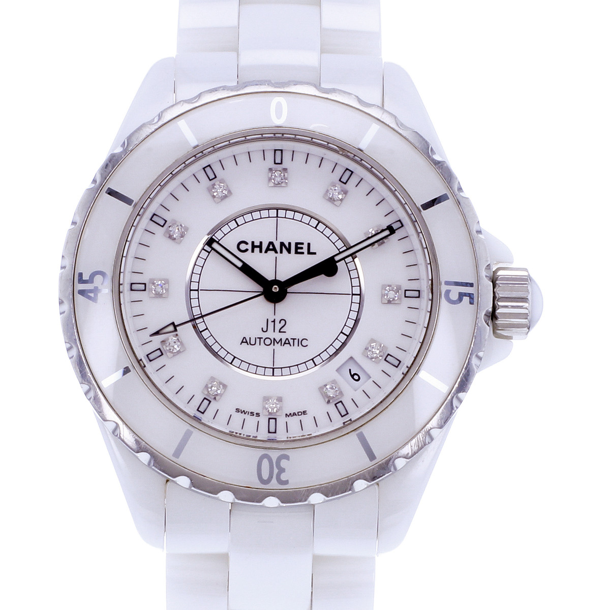 Montre d'occasion CHANEL J12 38 mm Diamants femme automatique bracelet céramique - vue D1