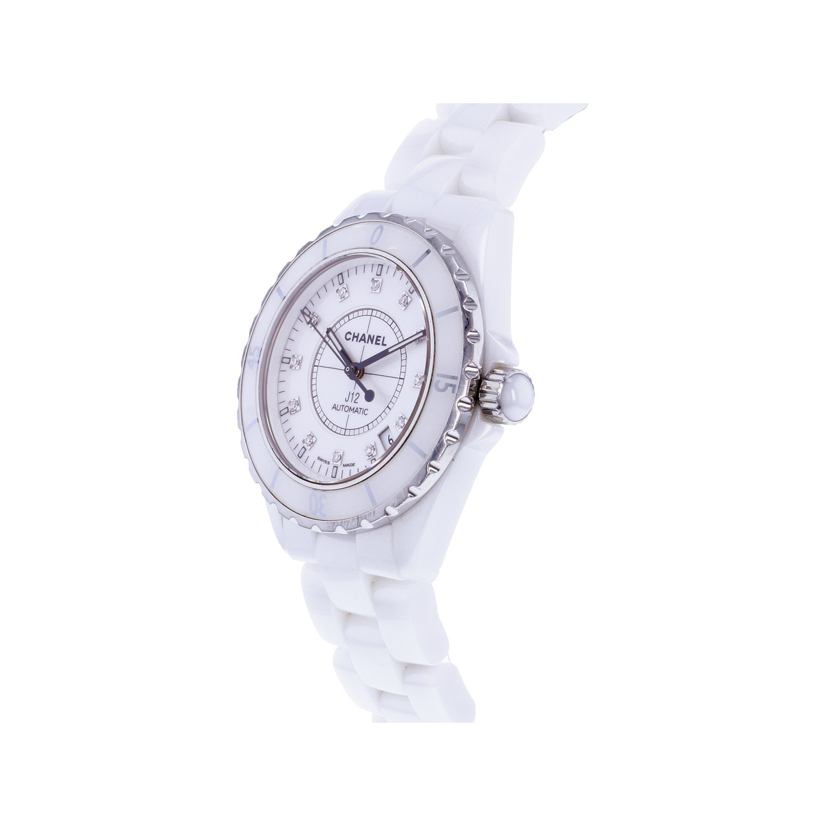 Montre d'occasion CHANEL J12 38 mm Diamants femme automatique bracelet céramique - vue D2