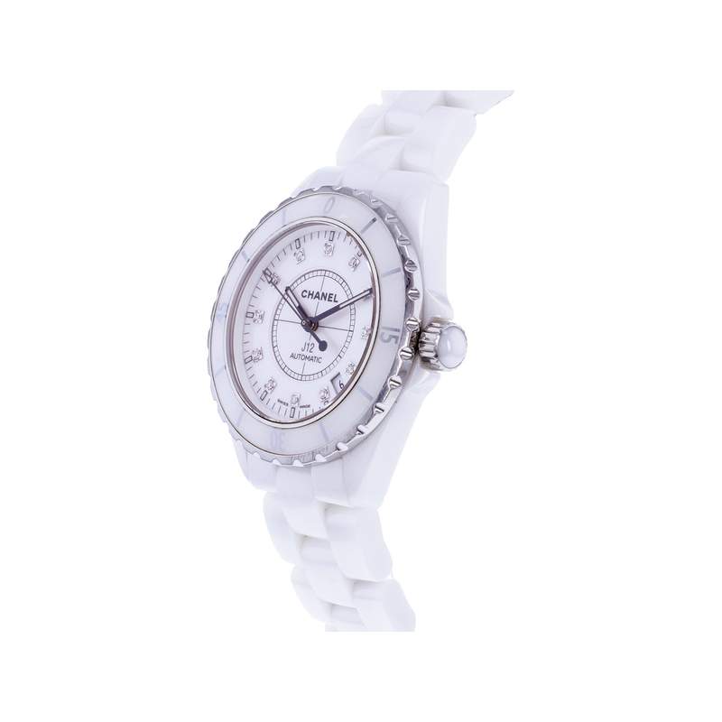 Montre d'occasion CHANEL J12 38 mm Diamants femme automatique bracelet céramique - vue D2