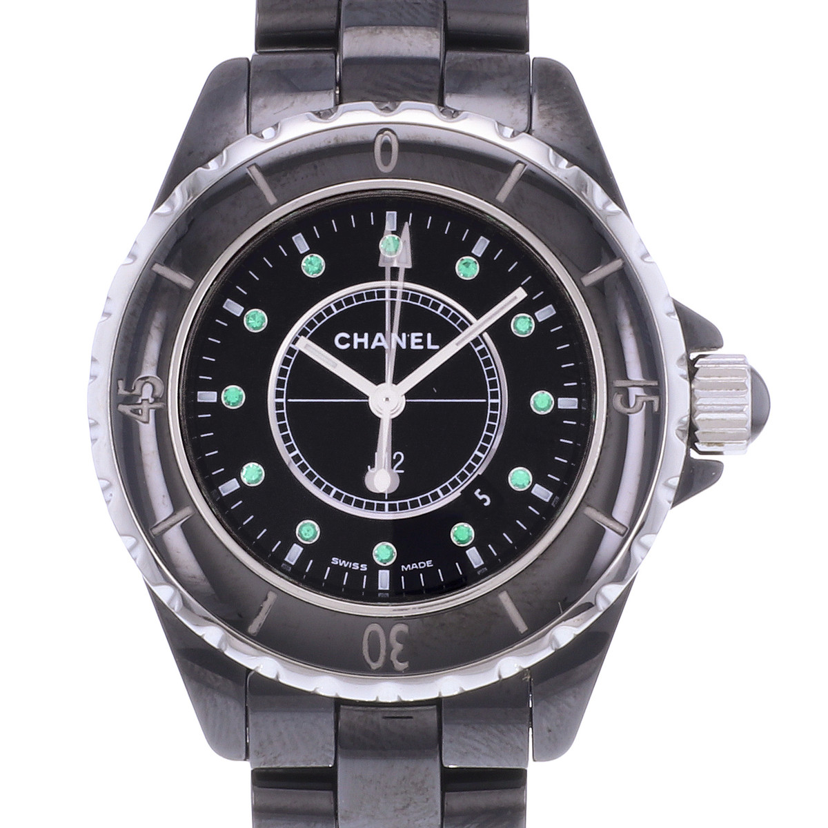 Montre d'occasion CHANEL J12 33 mm Emeraude femme quartz bracelet céramique - vue D1