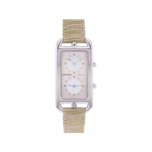 Montre d'occasion HERMES Cape Cod Dual Time femme quartz bracelet cuir