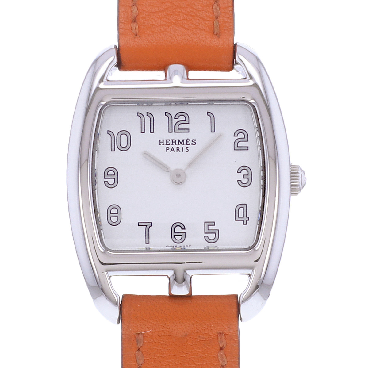 Montre d'occasion HERMES Cape Cod Tonneau femme quartz bracelet cuir d'origine - vue D1