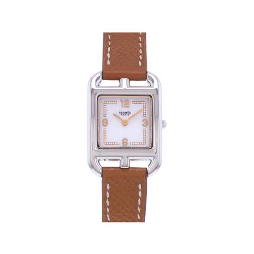 Pre-owned HERMES Cape Cod Diamond Women's Quartz Watch with Original Leather Strap