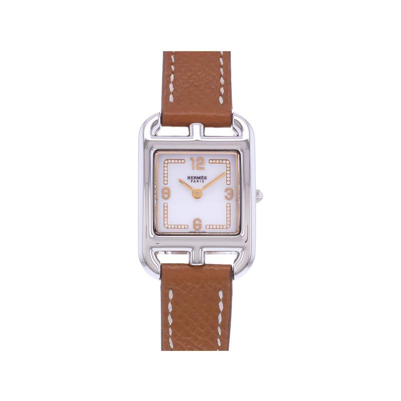 Montre d'occasion HERMES Cape Cod Diamants femme quartz bracelet cuir d'origine - vue 1
