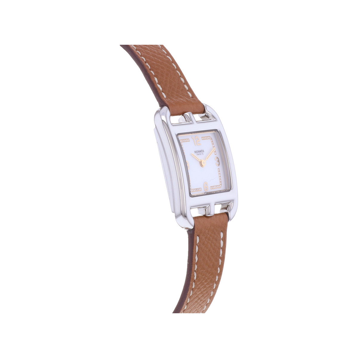 Montre d'occasion HERMES Cape Cod Diamants femme quartz bracelet cuir d'origine - vue 2