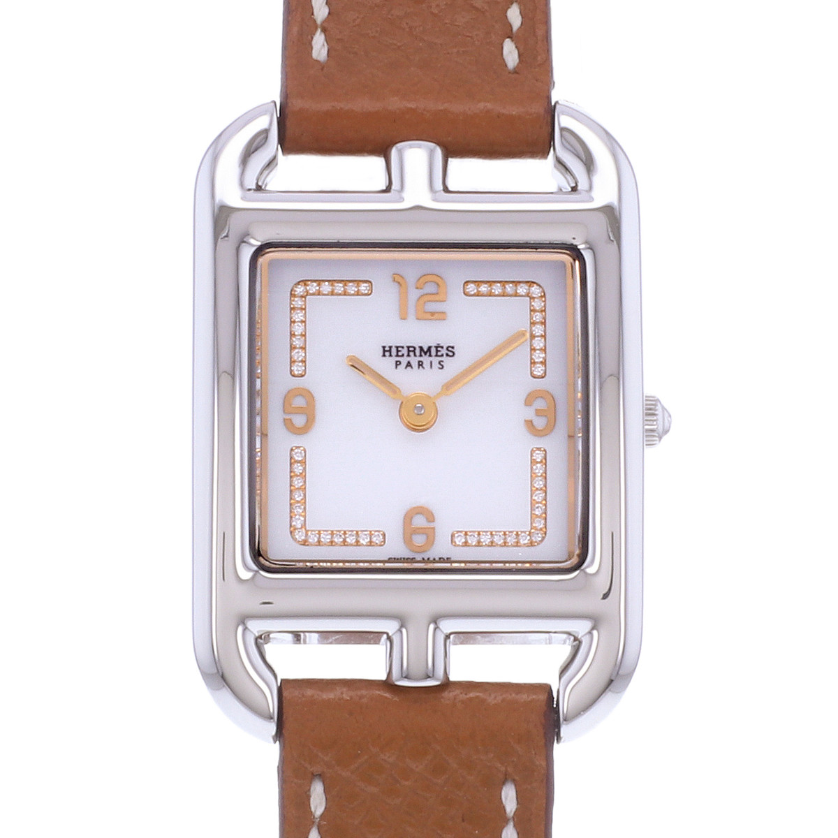 Montre d'occasion HERMES Cape Cod Diamants femme quartz bracelet cuir d'origine - vue D1