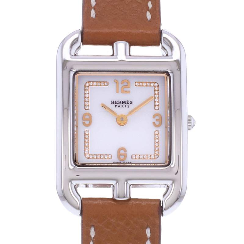 Montre d'occasion HERMES Cape Cod Diamants femme quartz bracelet cuir d'origine - vue D1