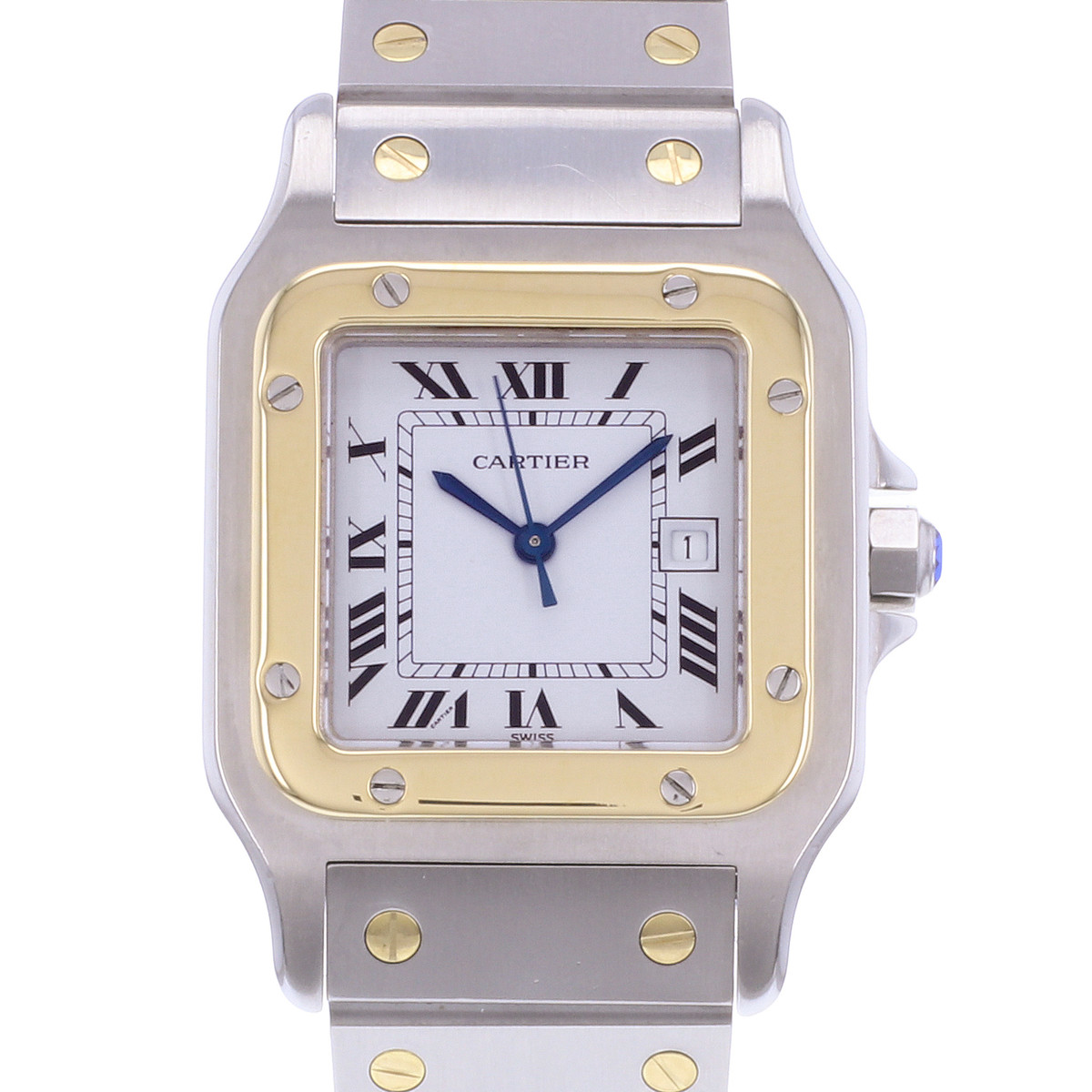 Montre d'occasion CARTIER Santos Automatique mixte automatique bracelet or jaune 750/000 et acier - vue D1