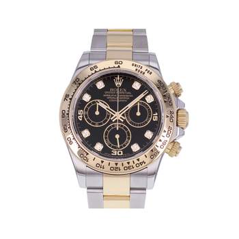 Montre d'occasion ROLEX Cosmograph Daytona Index diamants homme mouvement automatique certifié (cosc) bracelet or jaune 750/000 et acier