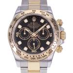 Montre d'occasion ROLEX Cosmograph Daytona Index diamants homme mouvement automatique certifié (cosc) bracelet or jaune 750/000 et acier - vue D1