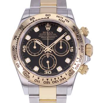 Montre d'occasion ROLEX Cosmograph Daytona Index diamants homme mouvement automatique certifié (cosc) bracelet or jaune 750/000 et acier