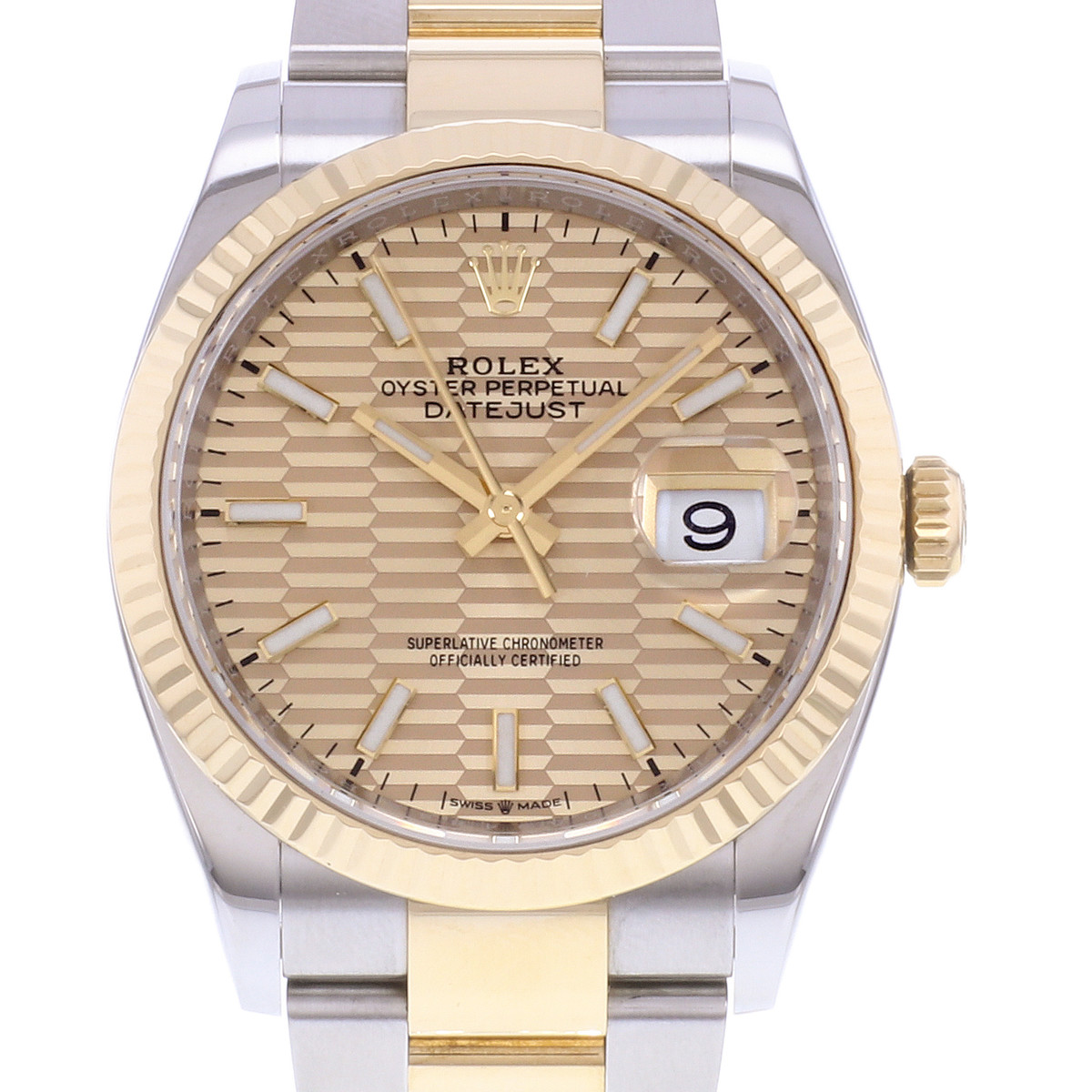Montre d'occasion ROLEX DateJust 36 homme mouvement automatique certifié (cosc) bracelet or jaune 750/000 et acier - vue D1