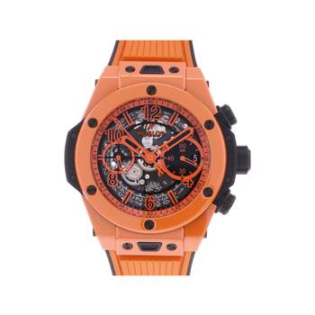 Montre d'occasion HUBLOT Big Bang Unico Orange Ceramic homme automatique bracelet caoutchouc