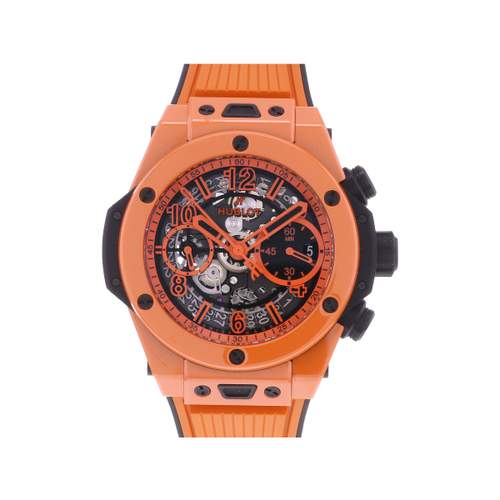 Montre d'occasion HUBLOT Big Bang Unico Orange Ceramic homme automatique bracelet caoutchouc
