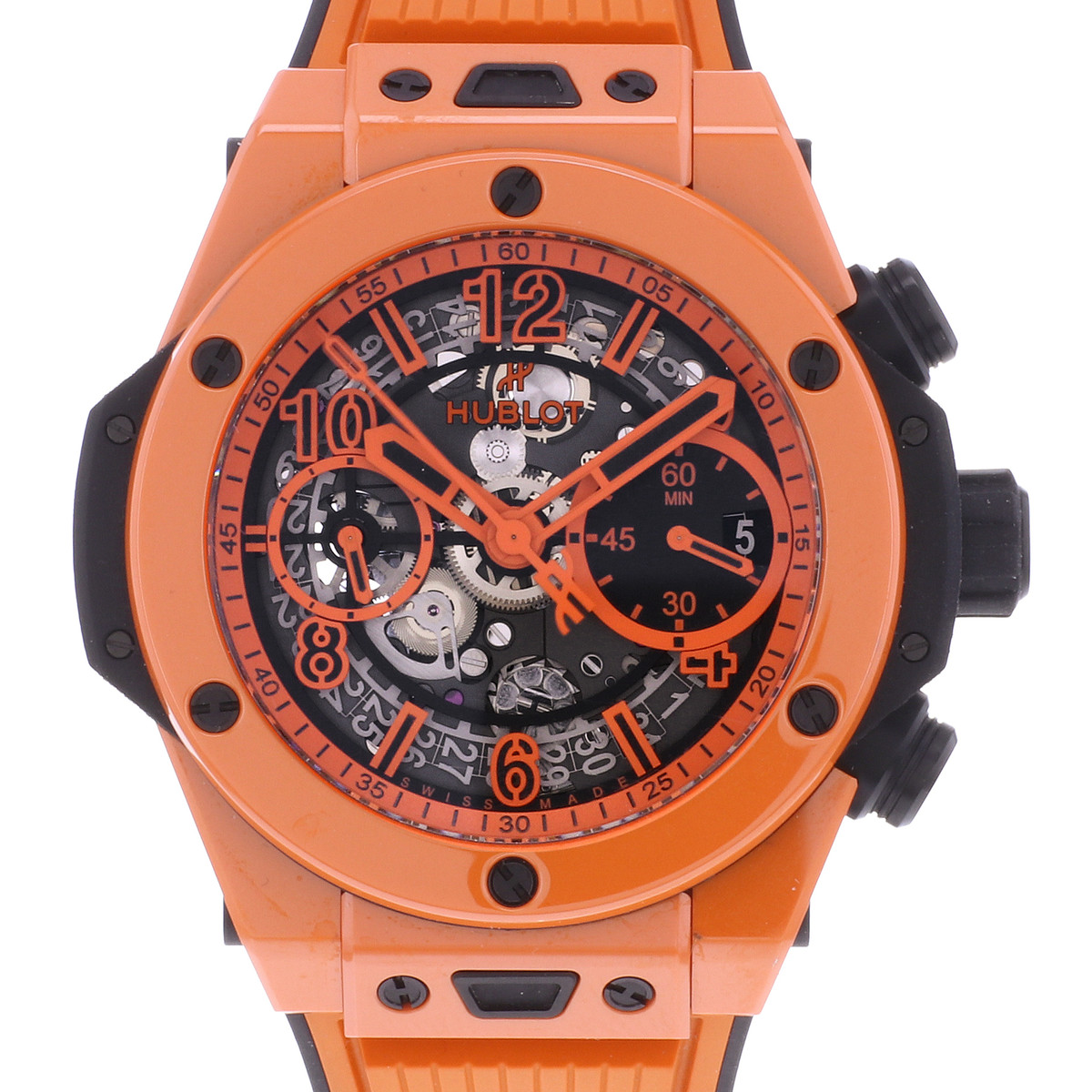 Montre d'occasion HUBLOT Big Bang Unico Orange Ceramic homme automatique bracelet caoutchouc - vue D1