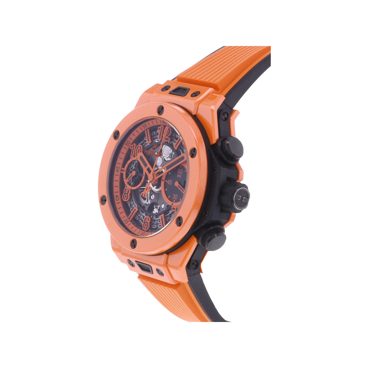 Montre d'occasion HUBLOT Big Bang Unico Orange Ceramic homme automatique bracelet caoutchouc - vue D2