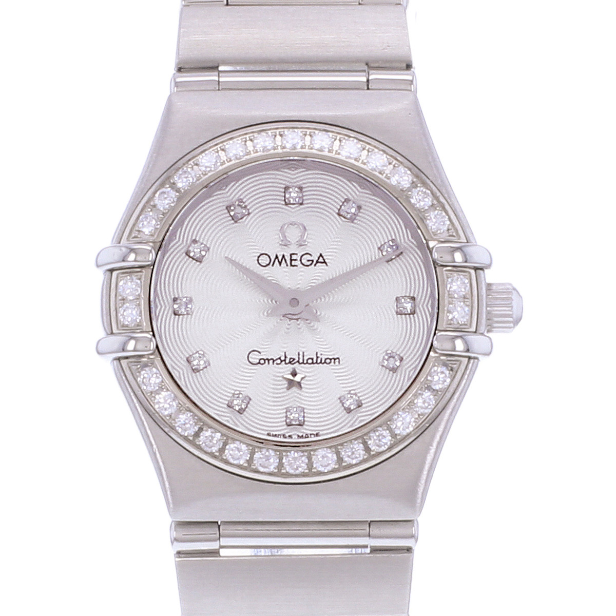 Montre d'occasion OMEGA Constellation Lady Index diamants femme quartz bracelet acier - vue D1