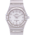 Montre d'occasion OMEGA Constellation Lady Index diamants femme quartz bracelet acier - vue D1