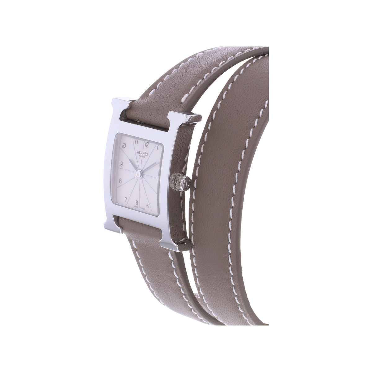 Montre d'occasion HERMES Heure H femme quartz bracelet cuir cresus - vue D2