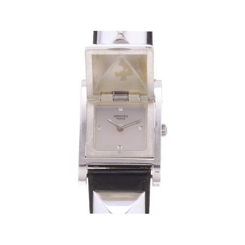 Montre d'occasion HERMES Medor Argent femme quartz bracelet cuir d'origine