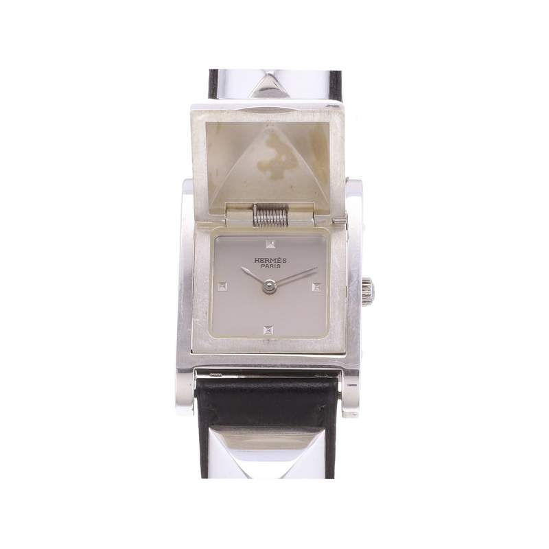 Montre d'occasion HERMES Medor Argent femme quartz bracelet cuir d'origine - vue 1