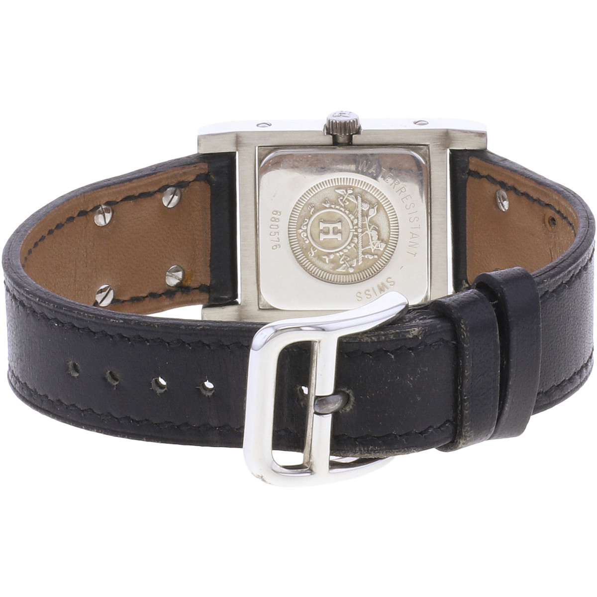 Montre d'occasion HERMES Medor Argent femme quartz bracelet cuir d'origine - vue 3