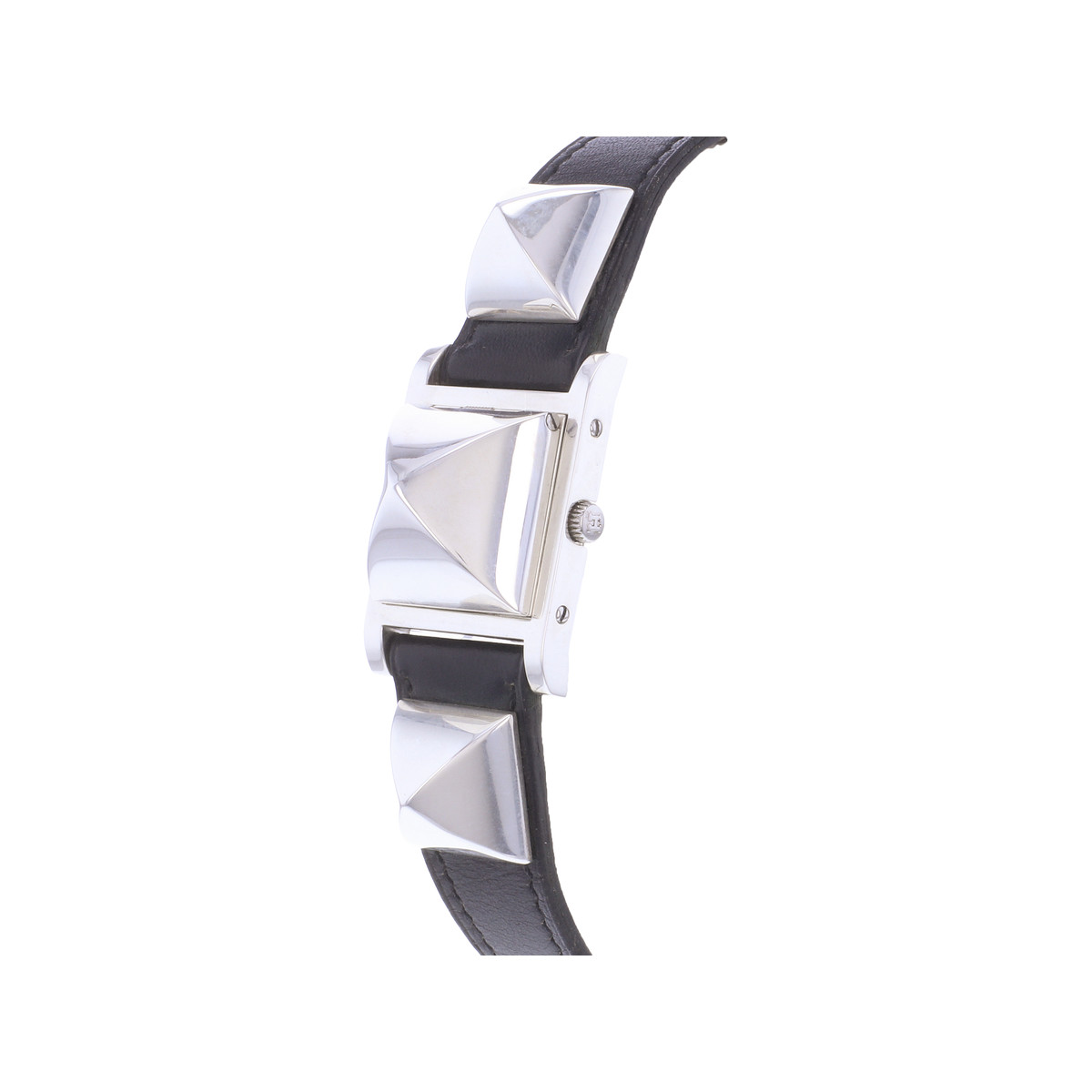 Montre d'occasion HERMES Medor Argent femme quartz bracelet cuir d'origine - vue D2