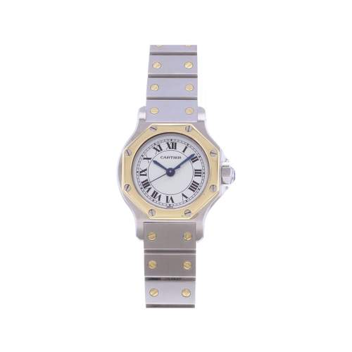 Montre d'occasion CARTIER Santos Octogonale femme automatique bracelet or jaune 750/000 et acier