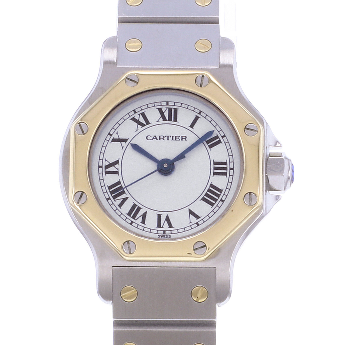 Montre d'occasion CARTIER Santos Octogonale femme automatique bracelet or jaune 750/000 et acier - vue D1