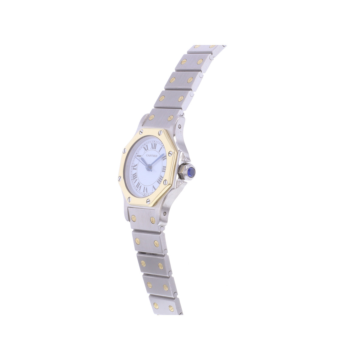 Montre d'occasion CARTIER Santos Octogonale femme automatique bracelet or jaune 750/000 et acier - vue D2