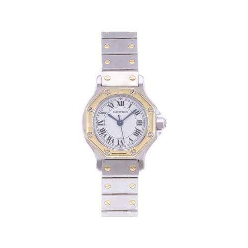 Montre d'occasion CARTIER Santos Octogonale femme automatique bracelet or jaune 750/000 et acier