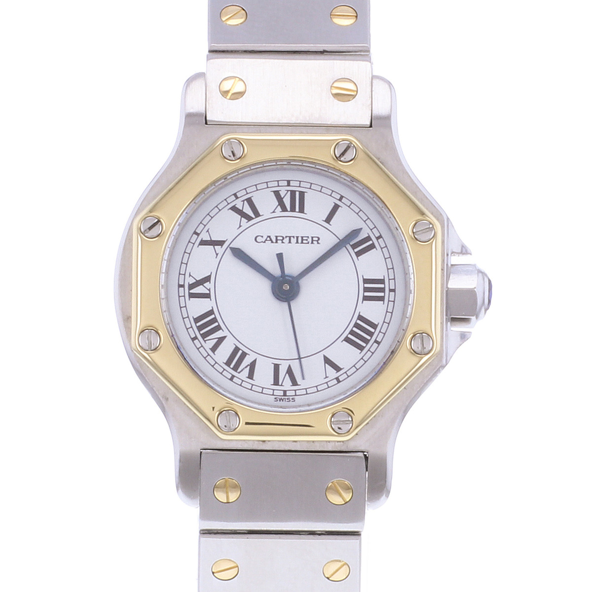 Montre d'occasion CARTIER Santos Octogonale femme automatique bracelet or jaune 750/000 et acier - vue D1